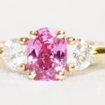 Pink Sapphire and Diamond Three Stone Ring
