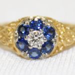 Sapphire and Diamond filigree Cluster Ring