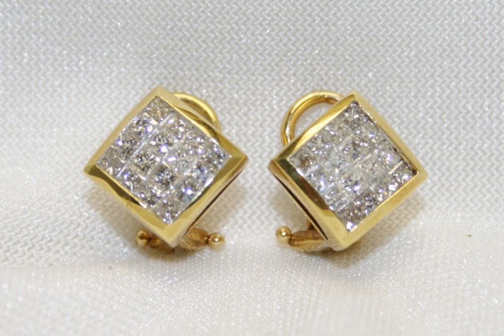 Invisible Set Princess Cut Diamond Earrings - Pearson's Jewelry