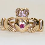 Men's Yellow Gold Claddagh Ring with Ruby