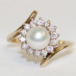 Pearl and Diamond Bypass Style Ring