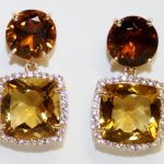 Vianna Brasil Yellow Gold Vermeil Whisky and Champagne Citrine Halo Earrings