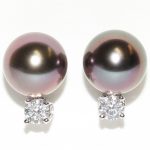 8mm Tahitian Black Pearl and Diamond Earrings