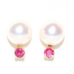 7mm Cultured Pearl and Ruby Studs