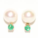 7mm Cultured Pearl and Emerald Studs