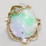 Carved Jade Acorn Ring with Diamond Accents