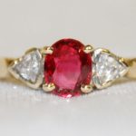 Pink Sapphire and Diamond Three Stone Ring