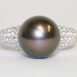 12mm Tahitian Black Pearl and Diamond Ring
