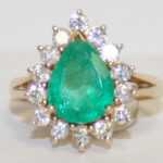 Pear Shaped Emerald and Diamond Halo Ring - 2.11ct.
