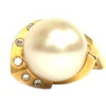 14mm Pearl and Diamond Yellow Gold Ring