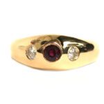 Yellow Gold Ruby and Diamond Three Stone Ring