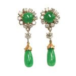 Antique Jadeite and Diamond Dangle Earrings