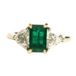Emerald and Diamond Three Stone Ring - 1.04 ct.