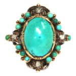 Antique 1850s Turquoise and Diamond Ring