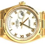 Rolex Oyster Perpetual Day-Date White Roman Dial 18kt Yellow Gold