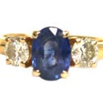 Yellow Gold Sapphire and Diamond Three Stone Ring - 2.03ct.