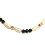 Rice Pearl, Black Onyx and Yellow Gold Bead Necklace