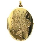 Large Yellow Gold Engraved Floral Locket