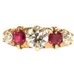 Antique 5 Stone Diamond and Ruby Ring - 1.00ct. Center