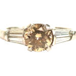 Antique Chocolate Diamond 3 Stone Platinum Ring - 1.38ct.