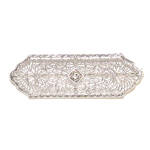 Antique White Gold Art Deco Filigree Diamond Bar Pin - 0.10ct