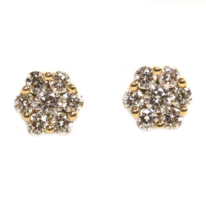 Yellow Gold Diamond Cluster Earrings - 0.75ct TW